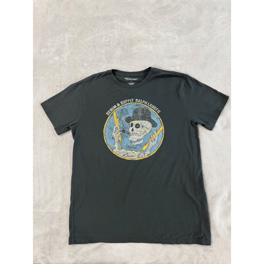 Vintage Ralph Lauren Denim & Supply Skull Lightning Skeleton Black T-Shirt